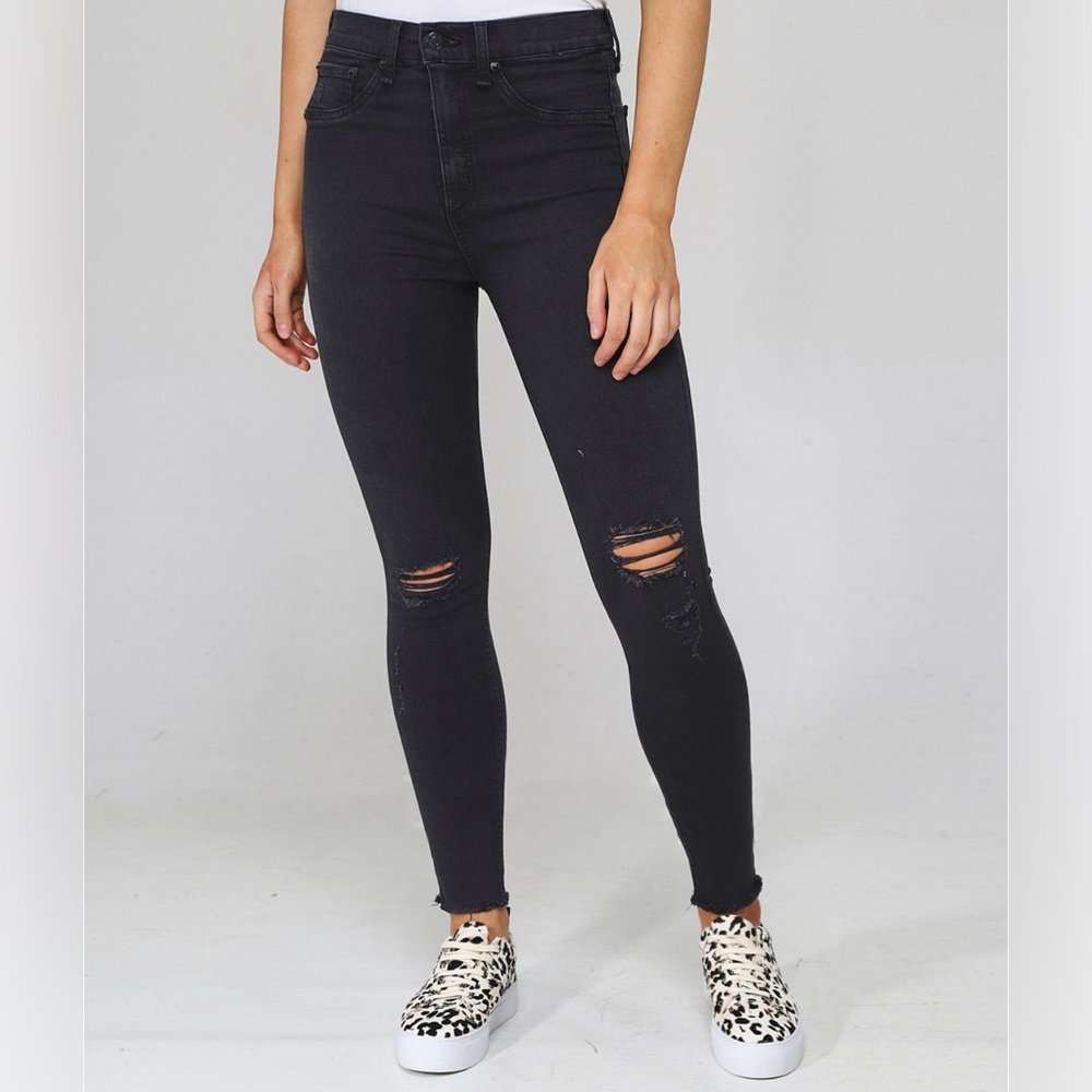 Rag & Bone Jeans Women’s 24 High Rise Skinny Distress Night WHLS Black
